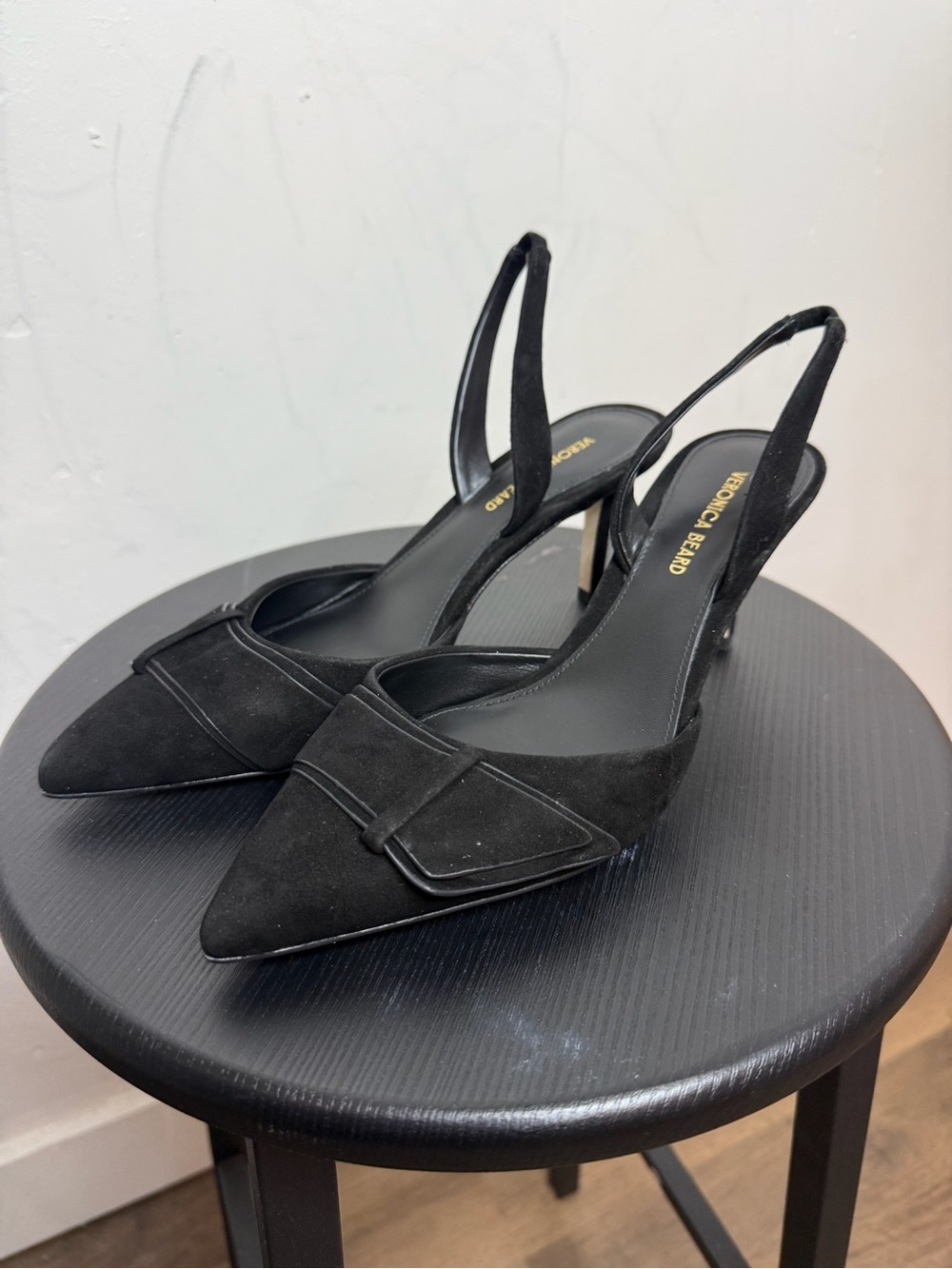 Veronica Beard Black Suede Pointed Slingback Heels